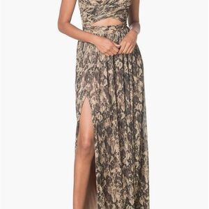 Elegant Brown Patterned Maxi Dress